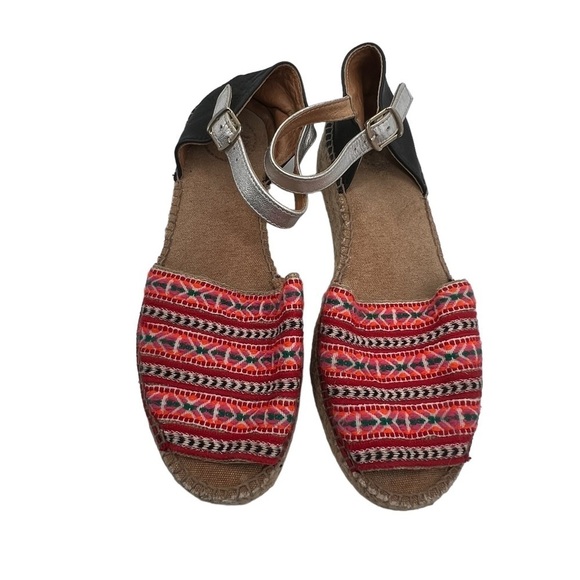 Toni Pena Origens Red Black Peep Toe Espadrille Platform Sandals Size 41 Women's - Picture 5 of 9